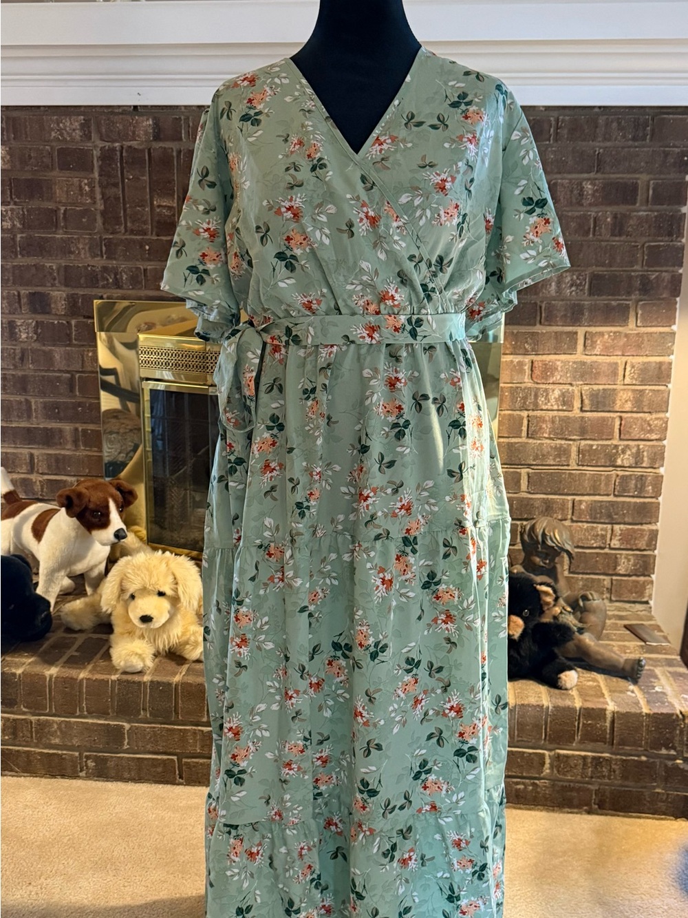 Floral Wrap Maxi Dress in Sage Green - Women's
